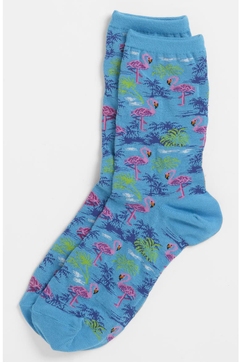 'Tropical' Socks, Main, color, FLAMINGO TROPICS (NORSE BLUE)