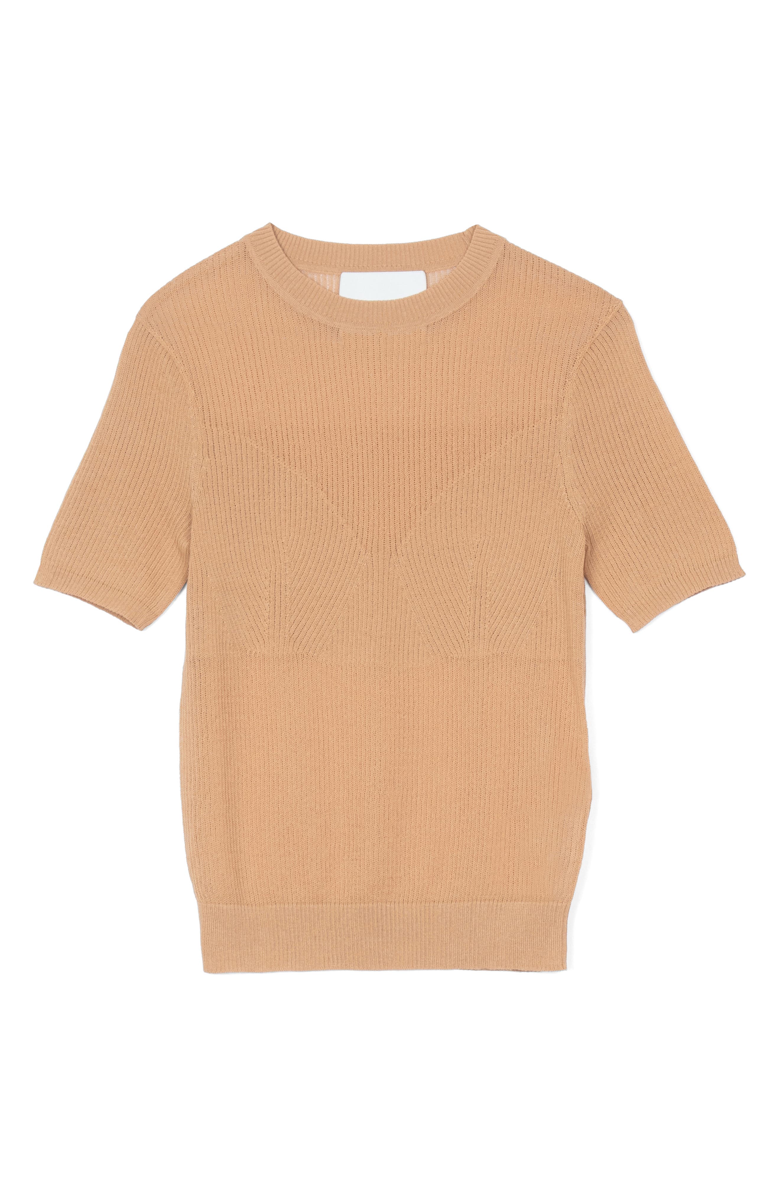 Sheer Rib Short Sleeve Pullover
