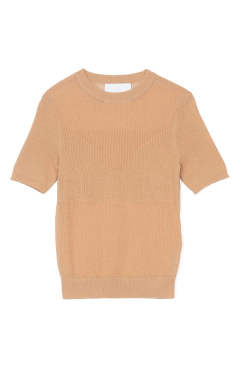 Sheer Rib Short Sleeve Pullover