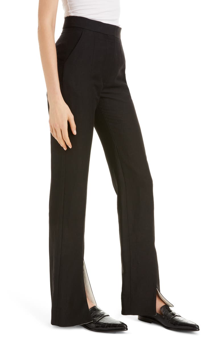 Loewe Front Slit Linen Blend Flare Pants, Alternate, color,