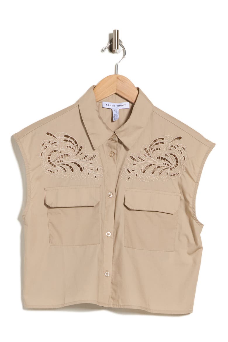Embroidered Cotton Poplin Shirt, Alternate, color, SAFARI
