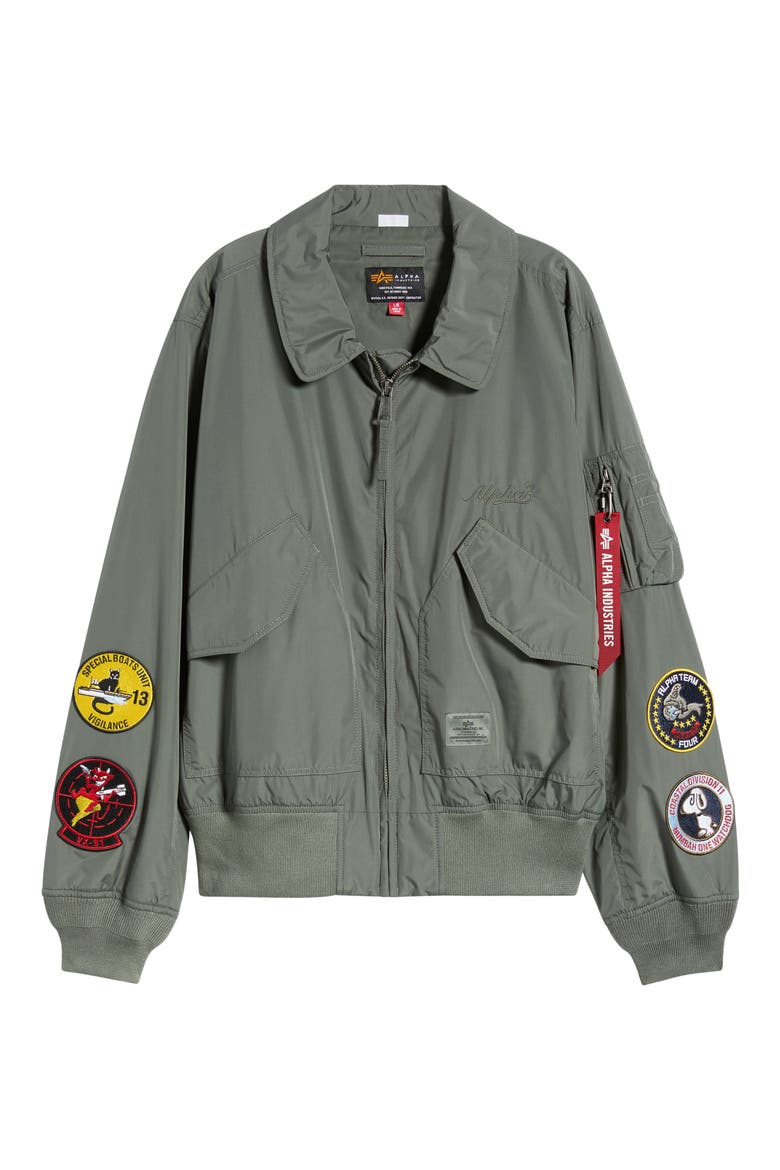 Patch Detail Relaxed Fit Flight Jacket, Main, color, FIELD GRAY