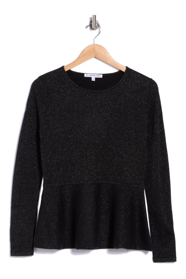 Metallic Peplum Cashmere Blend Sweater, Main, color, BLACK/ SILVER LUREX