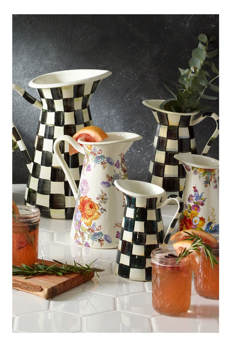 Courtly Check Medium Enameled Steel Practical Pitcher, Alternate, color, BLACK/ WHITE