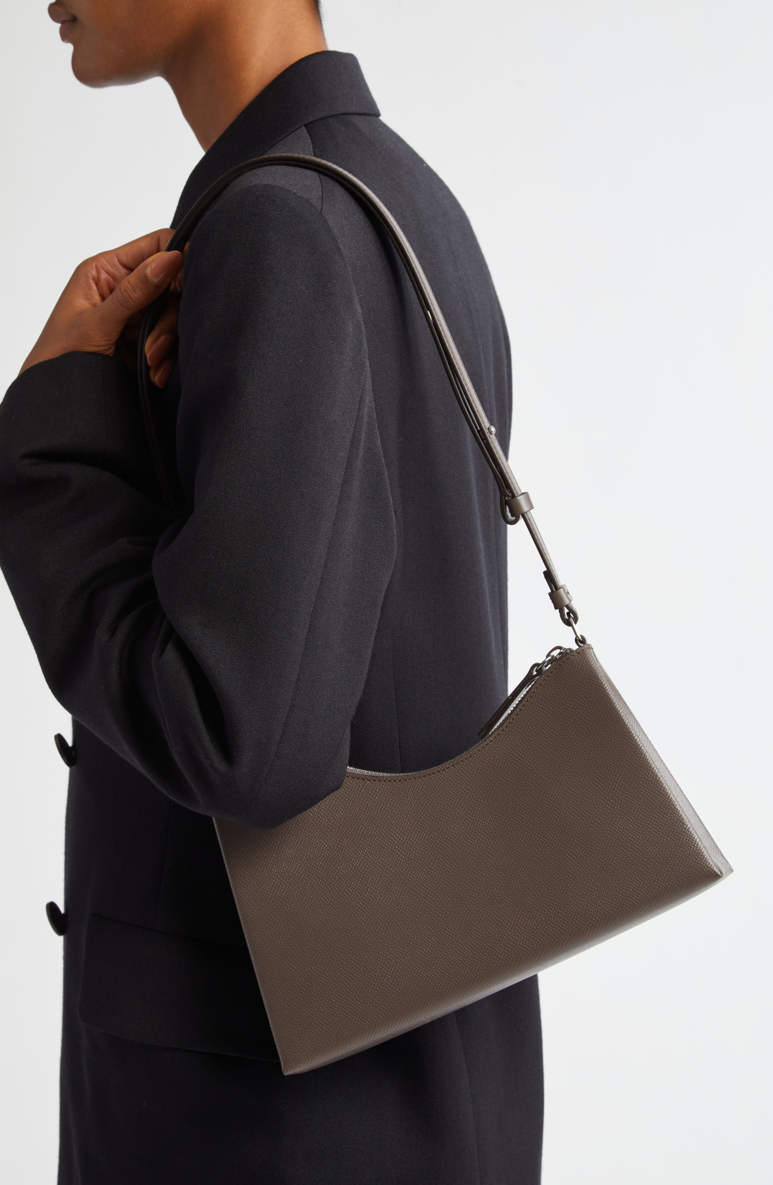 Small Snatched Leather Shoulder Bag, Alternate, color, ELEPHANT