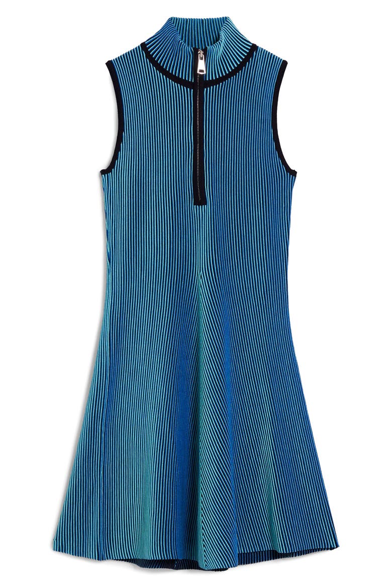Sleeveless Rib Half Zip Minidress, Alternate, color, BLUE