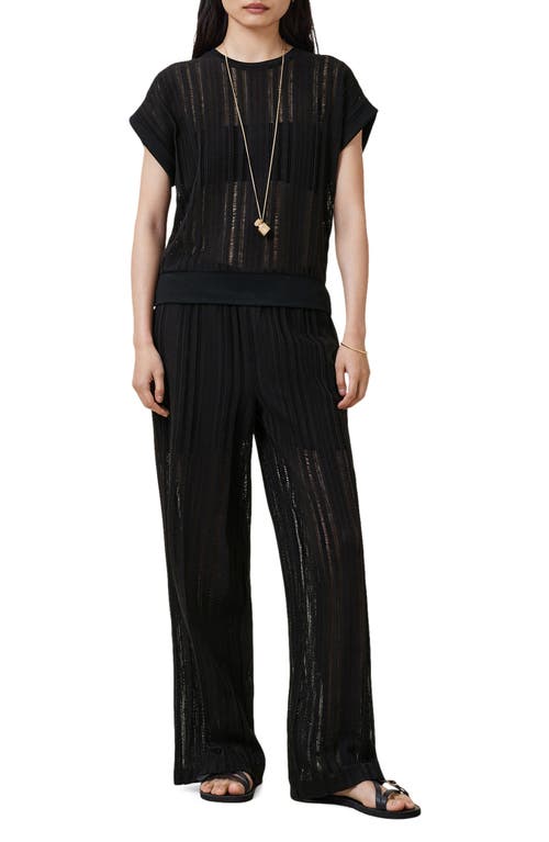 Allsaints Giana Open Stitch Short Sleeve Sweater In Black