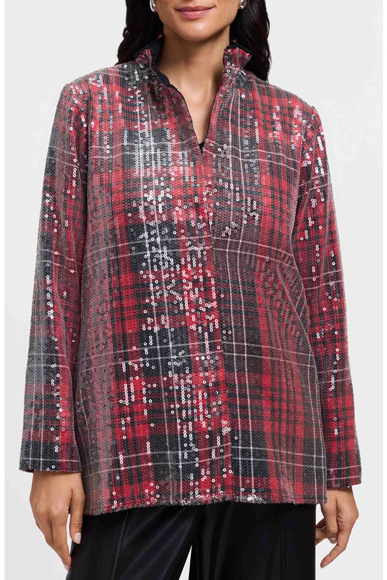 Carolina Plaid Sequin Shirt Jacket, Main, color, RED/ MULTI