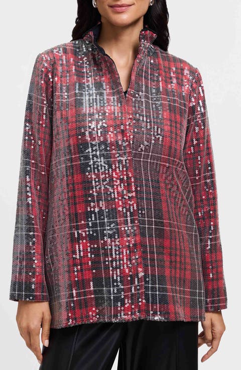 Carolina Plaid Sequin Shirt Jacket