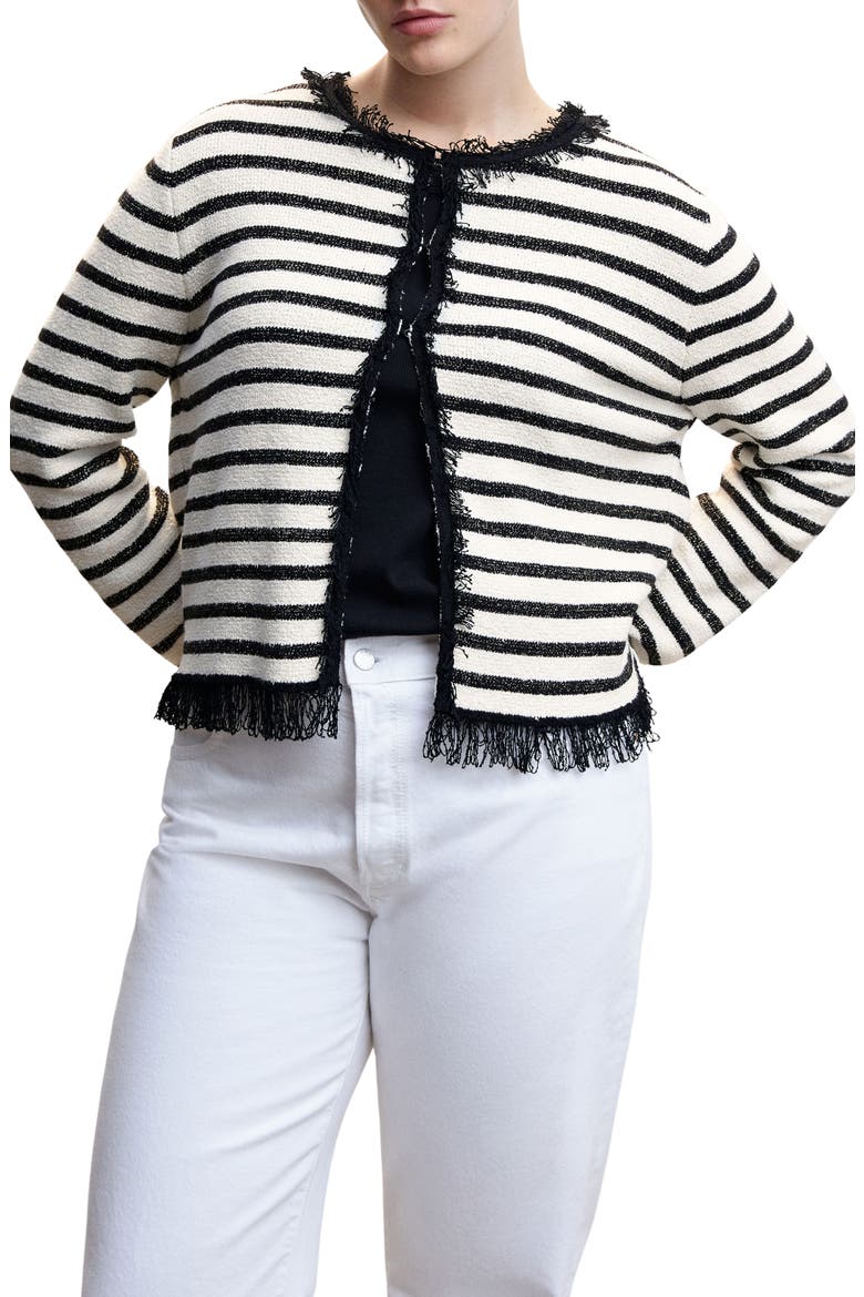 Metallic Stripe Frayed Hem Cardigan, Alternate, color, OFF WHITE