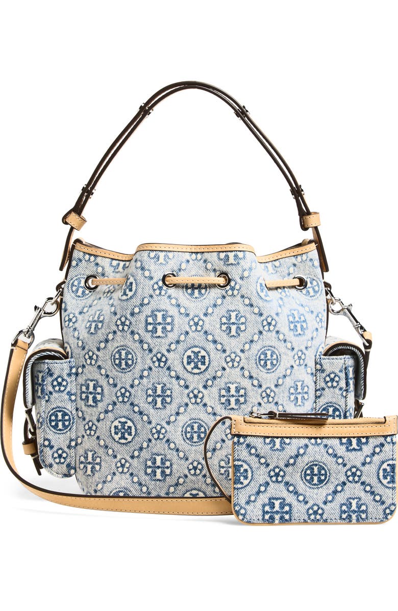 Tory Burch T Monogram Denim Bucket Bag, Alternate, color, Powder Blue
