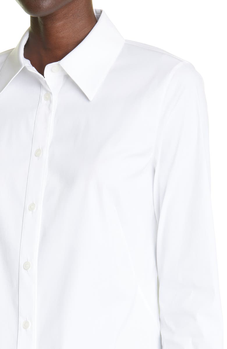 Lafayette 148 New York New York Kennedy Solid White Stretch Button-Up Shirt, Alternate, color,