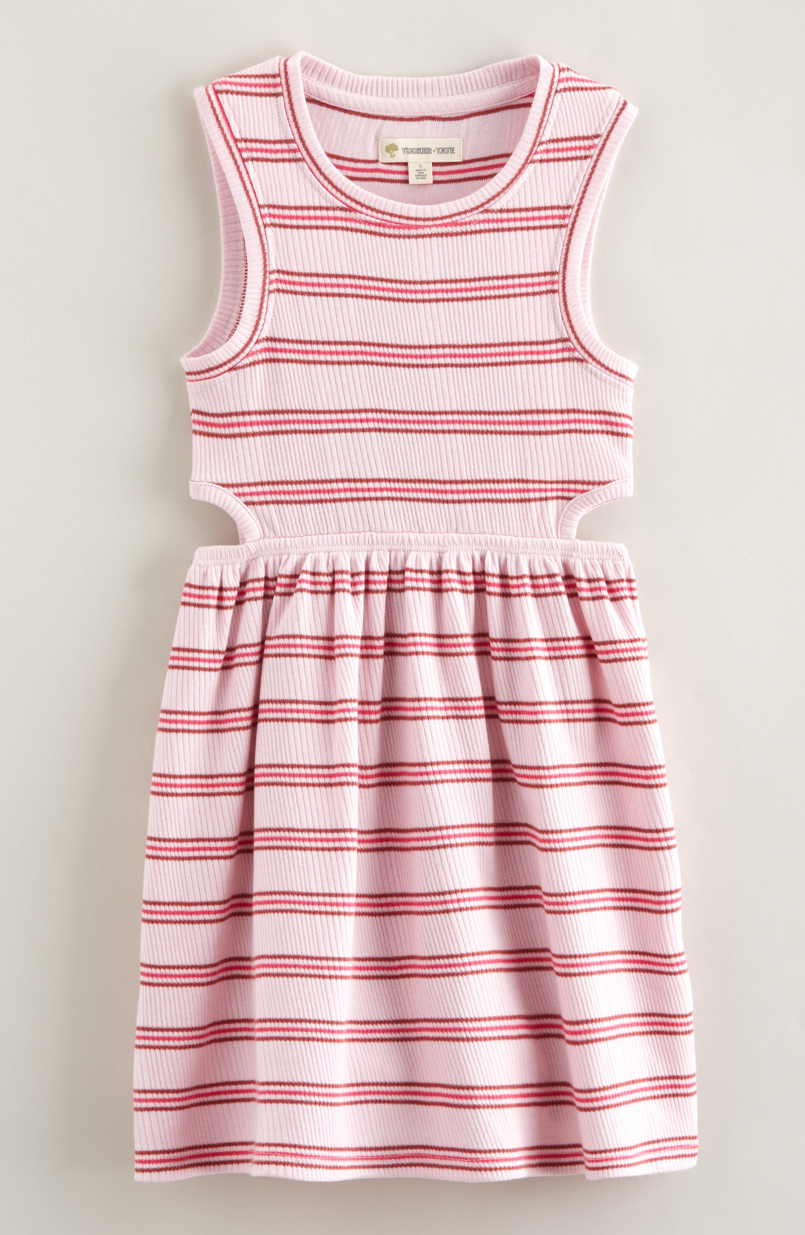 Tucker + Tate Kids' Cutout Cotton Rib Dress in Pink Shade Liam Stripe 