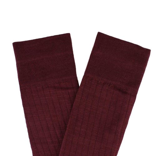 Trafalgar Jasper Mercerized Cotton Ribbed Mid-calf Solid Color Socks In Burgundy