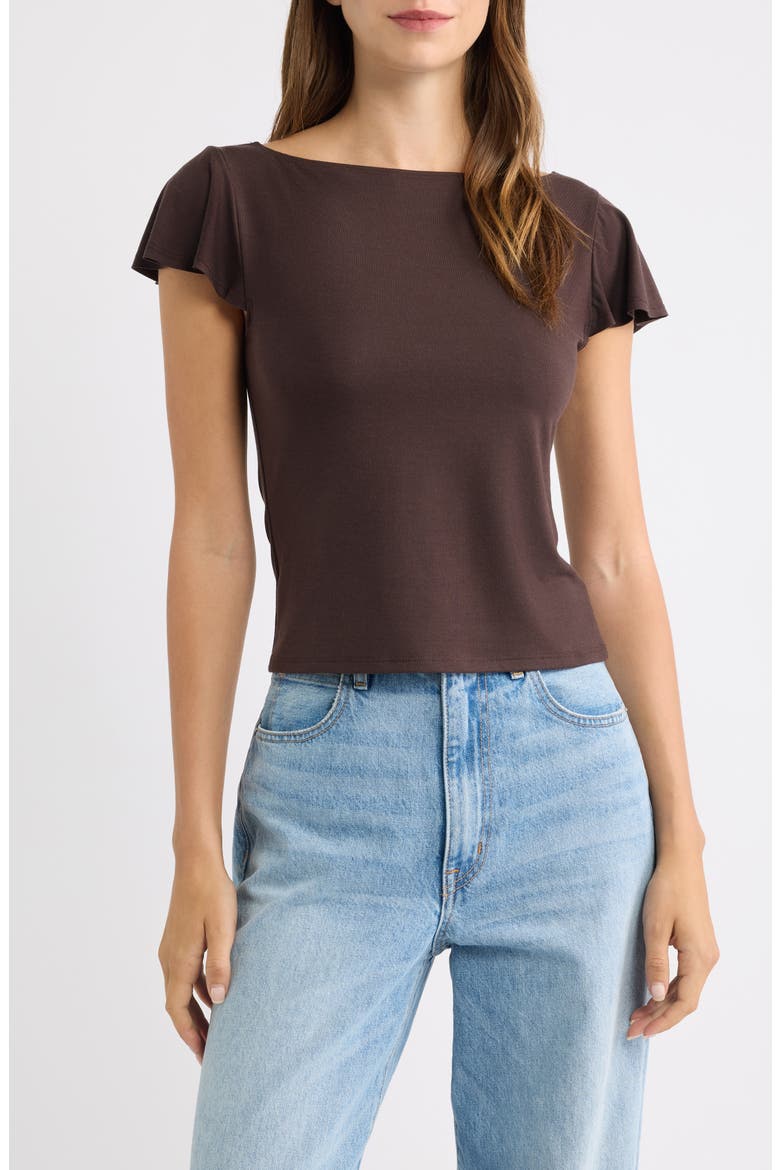 Jensen Flutter Sleeve Boat Neck Top, Main, color, MOLE