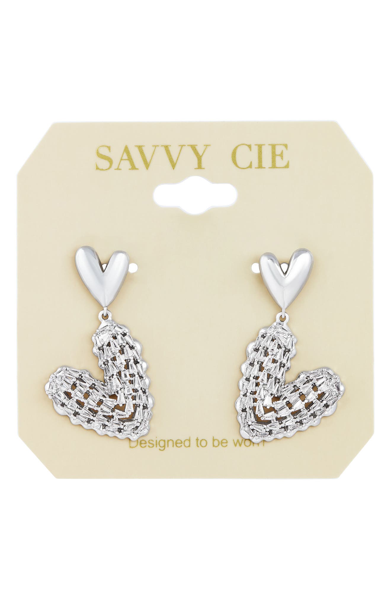 Double Heart Cubic Zirconia Drop Earrings