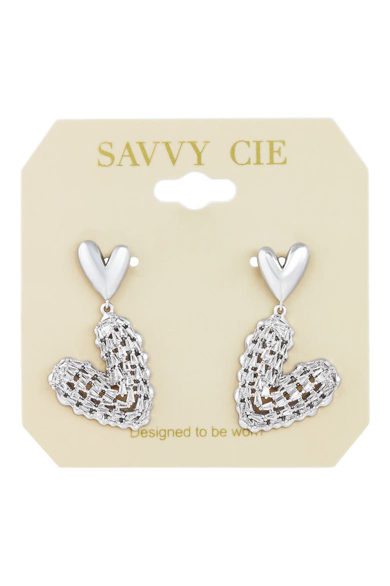 Double Heart Cubic Zirconia Drop Earrings, Main, color, WHITE
