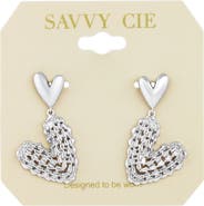 SAVVY CIE JEWELS Double Heart Cubic Zirconia Drop Earrings