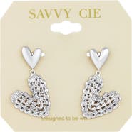 SAVVY CIE JEWELS Double Heart Cubic Zirconia Drop Earrings