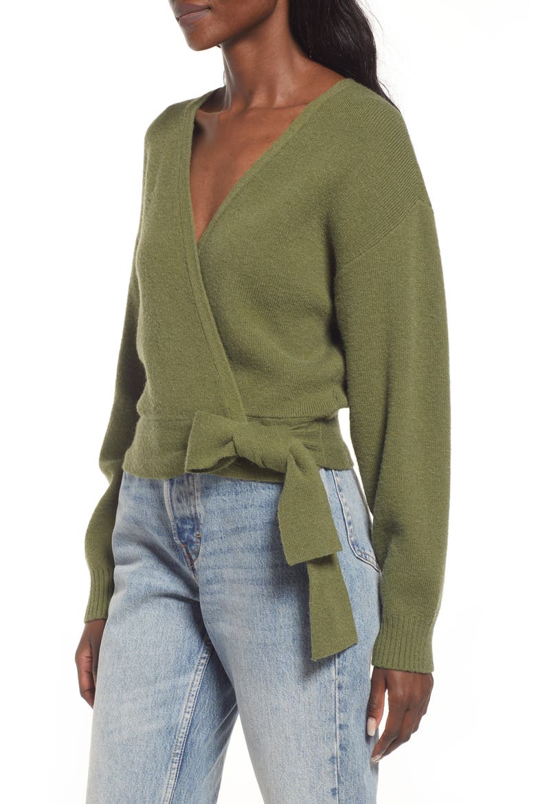 Davey Wrap Cardigan, Alternate, color, MOSS