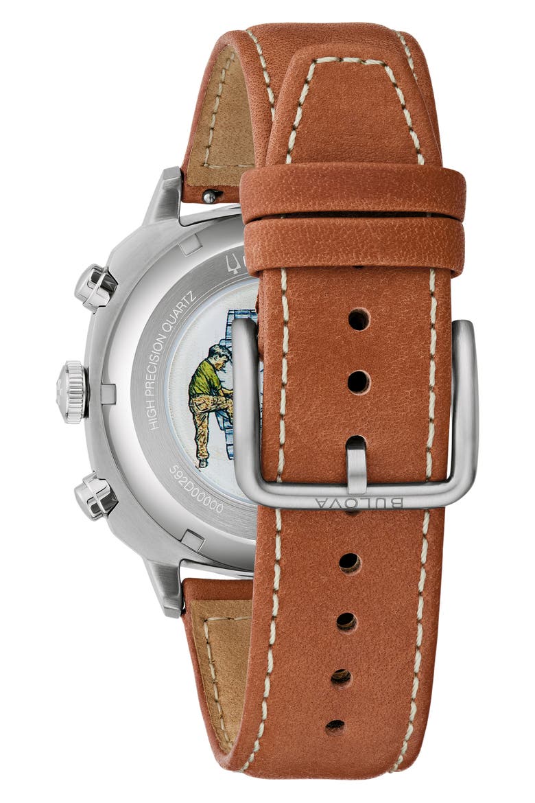 Military VWI Chronograph Leather Strap Watch, 42.5mm, Alternate, color, BROWN