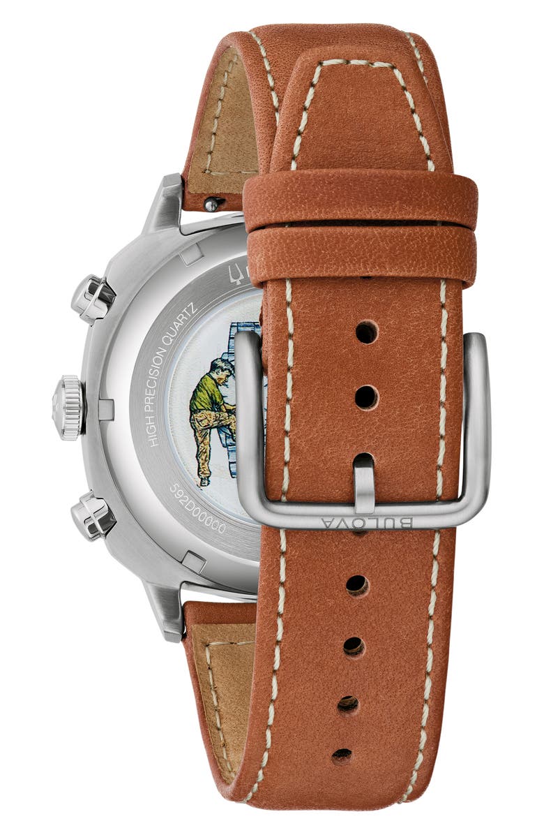 BULOVA Military VWI Chronograph Leather Strap Watch, 42.5mm, Alternate, color, 