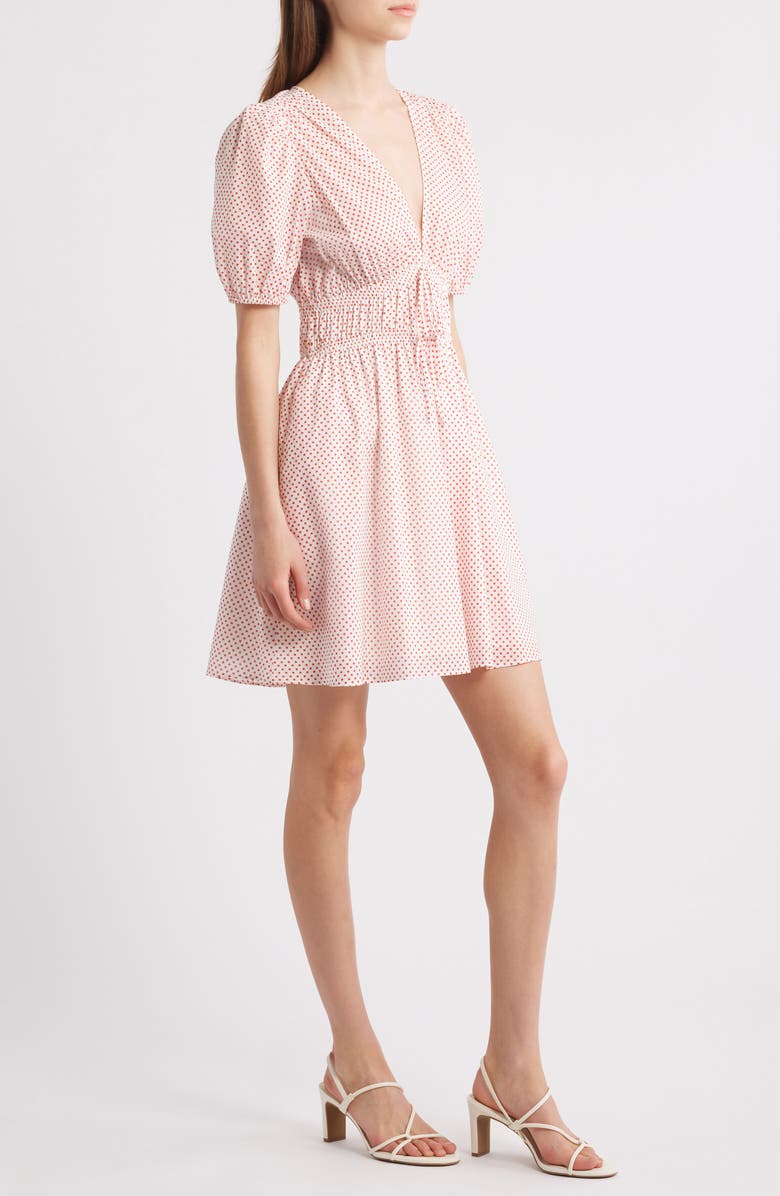 Charles Henry Polka Dot Empire Waist Cotton Dress, Alternate, color, Red Dot