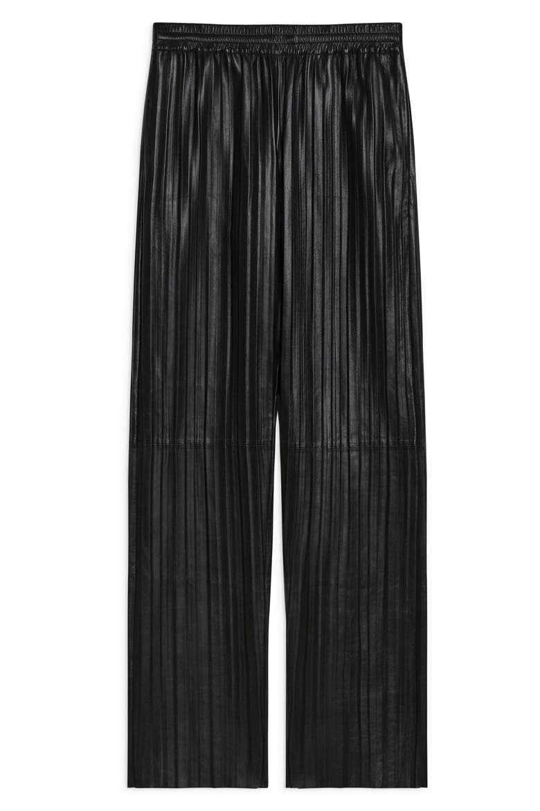 Pleated Leather Car Pants, Alternate, color, BLACK