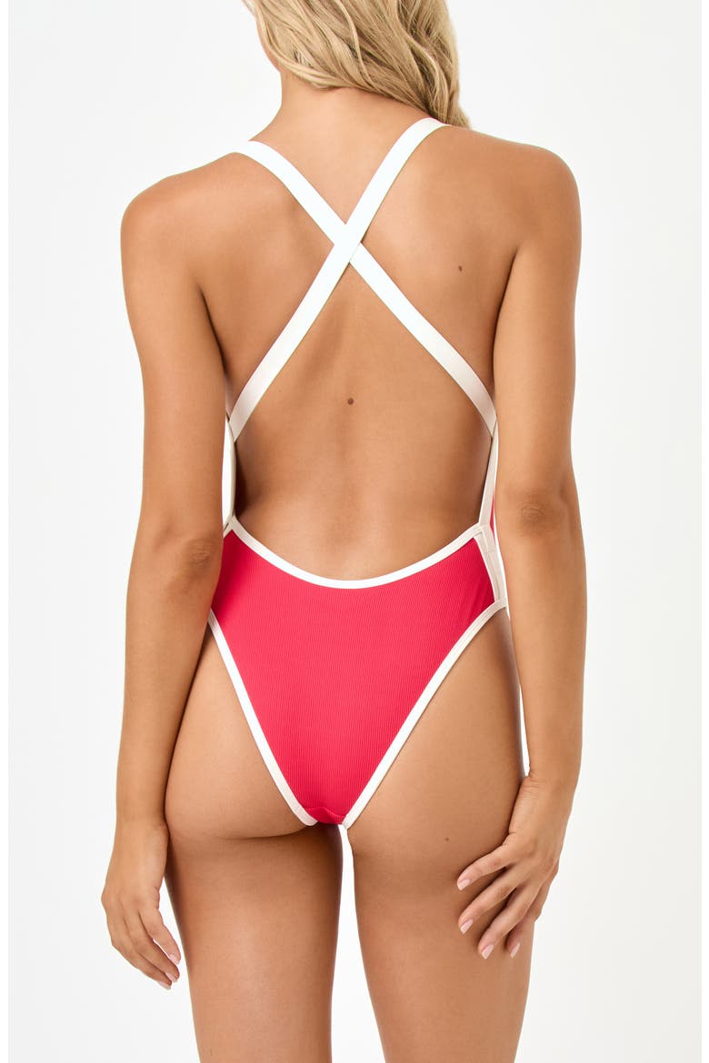 Baewatch Colorblock Trim Ribbed One-Piece Swimsuit, Alternate, color, POUT/CREAM