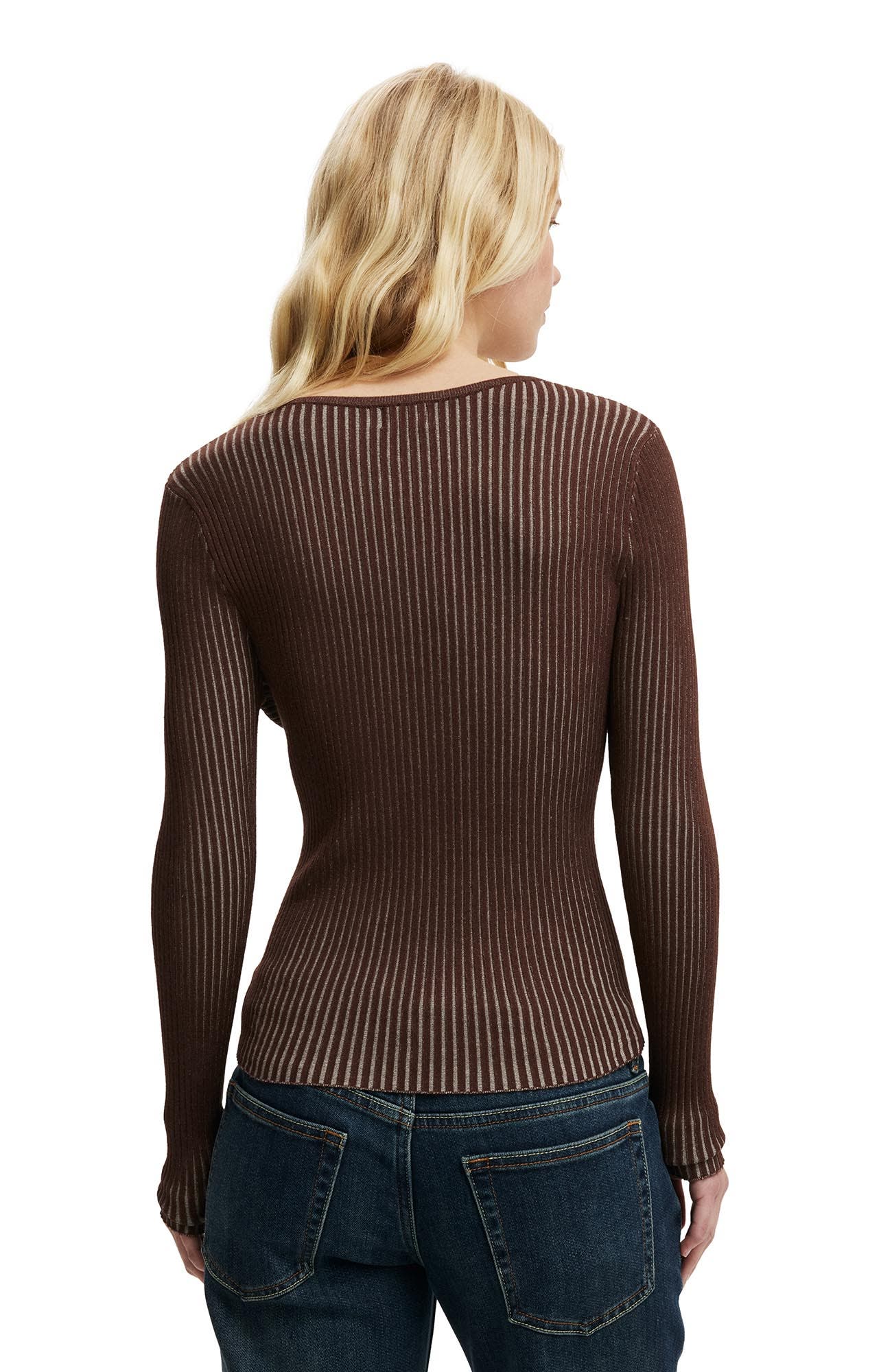 Women's Two Tone Rib Keyhole Knit - image 2