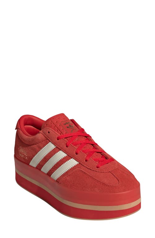 Shop Adidas Originals Adidas Gazelle Stack Platform Sneaker In Red/cream White/gold Met.
