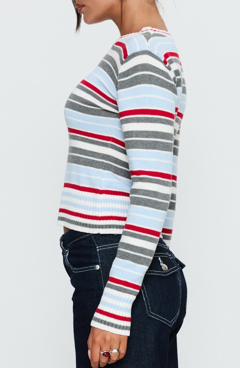 Princess Polly Briette Stripe Crewneck Sweater, Alternate, color, Blue / Red Stripe
