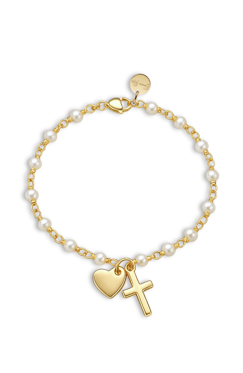 Emma Rae Cross and Heart Charm Rosary Bracelet, Main, color, White