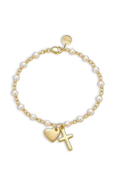Cross and Heart Charm Rosary Bracelet