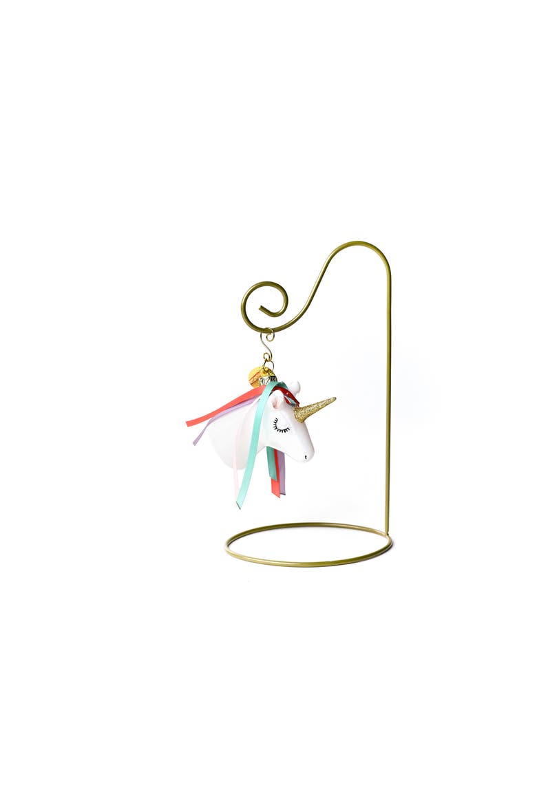 Unicorn Glass Shaped Ornament with Gold Stand, Main, color, White