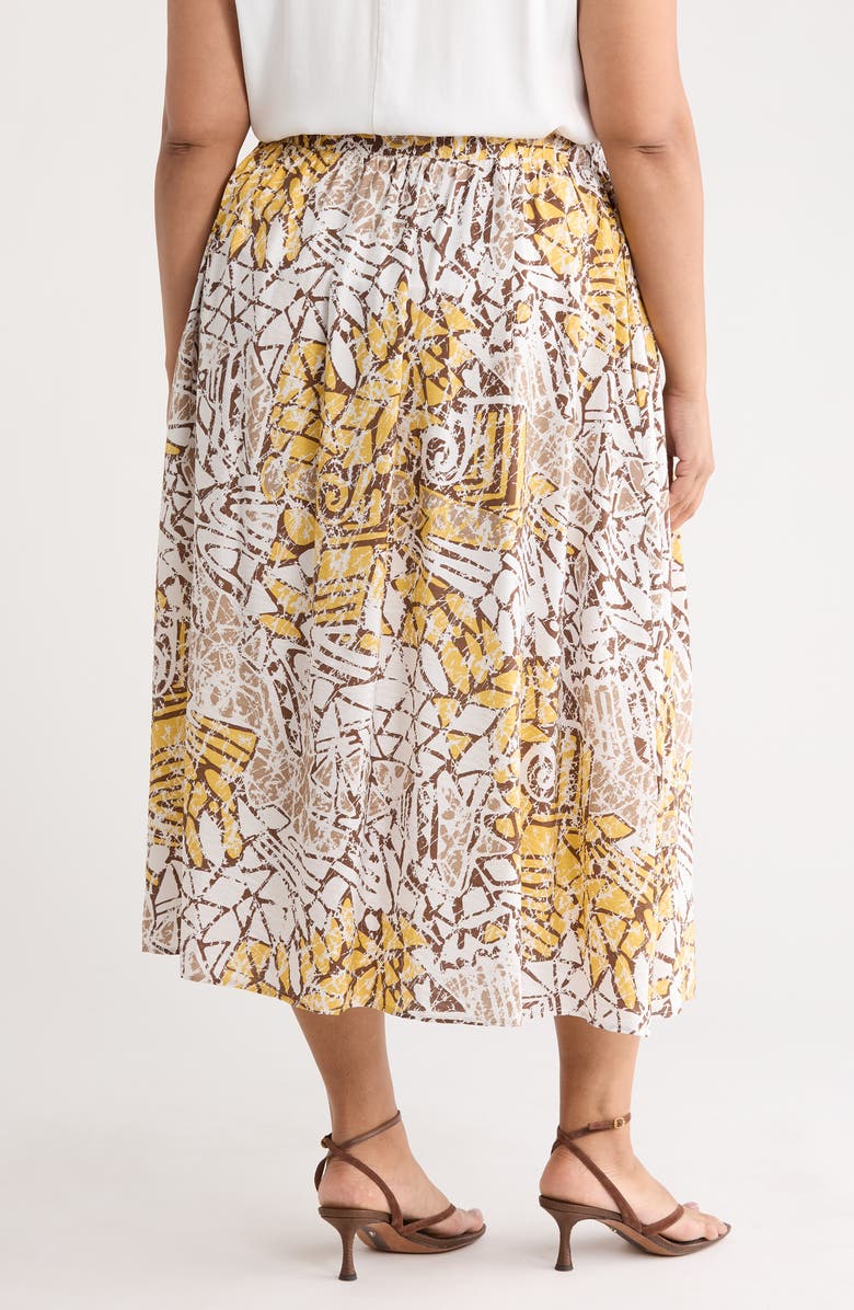 Renee C Pull-On A-Line Midi Skirt, Alternate, color, Ivory/ Yellow