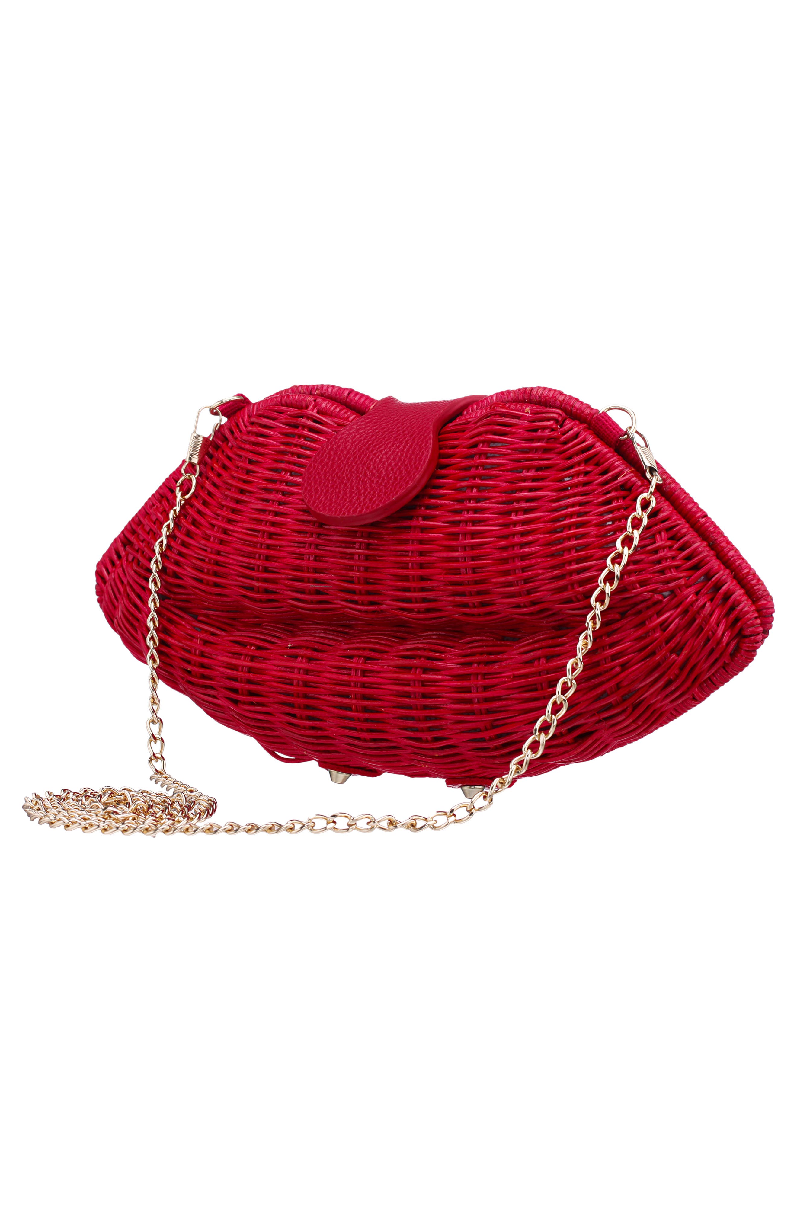 Nina Kiss Rattan Clutch, Alternate, color, Red