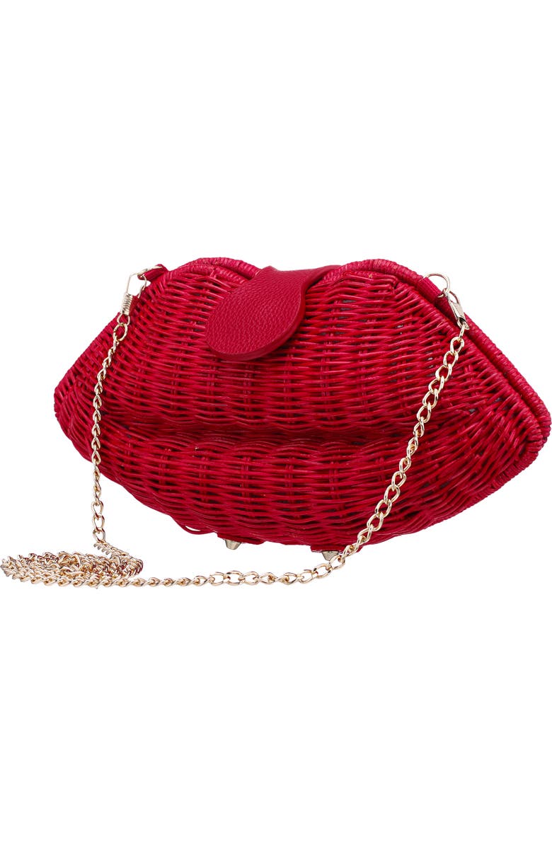 Nina Kiss Rattan Clutch, Alternate, color, Red