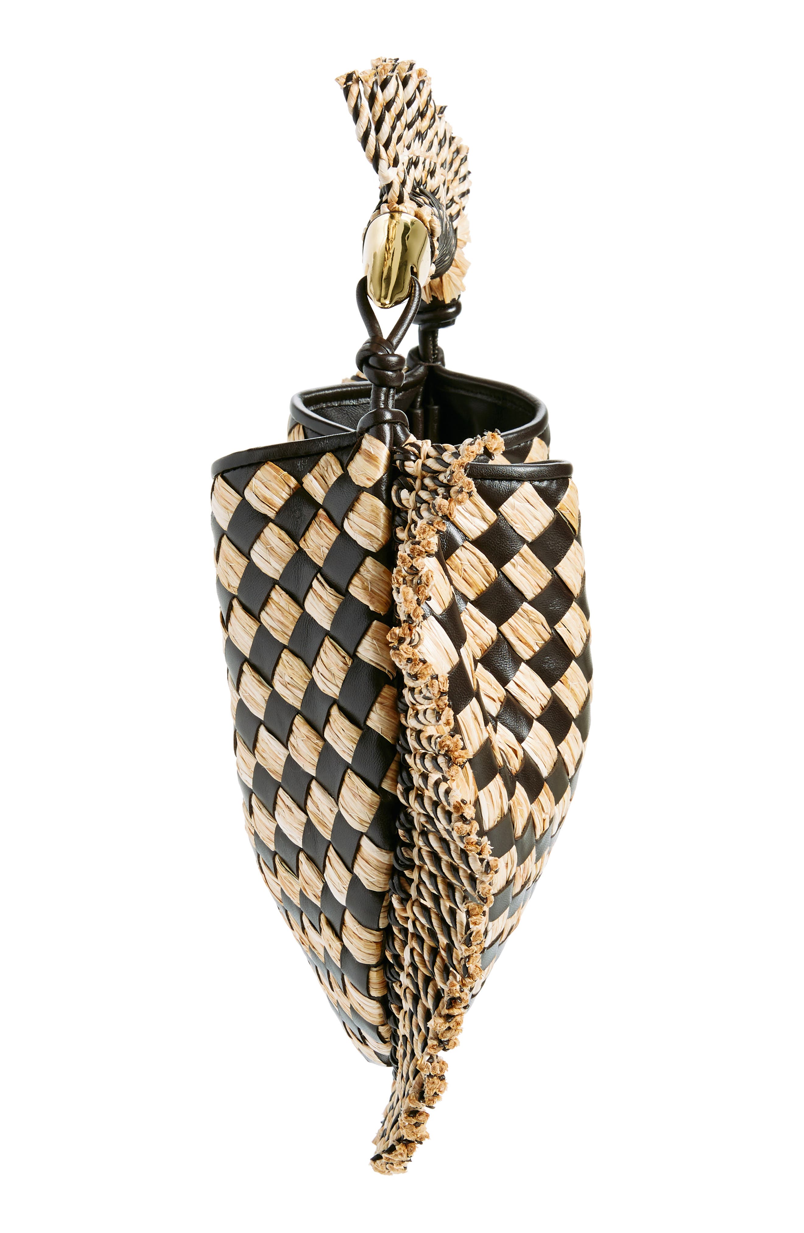 Bottega Veneta Small Sardine Intrecciato Fringe Leather & Raffia Top Handle Bag, Alternate, color, 