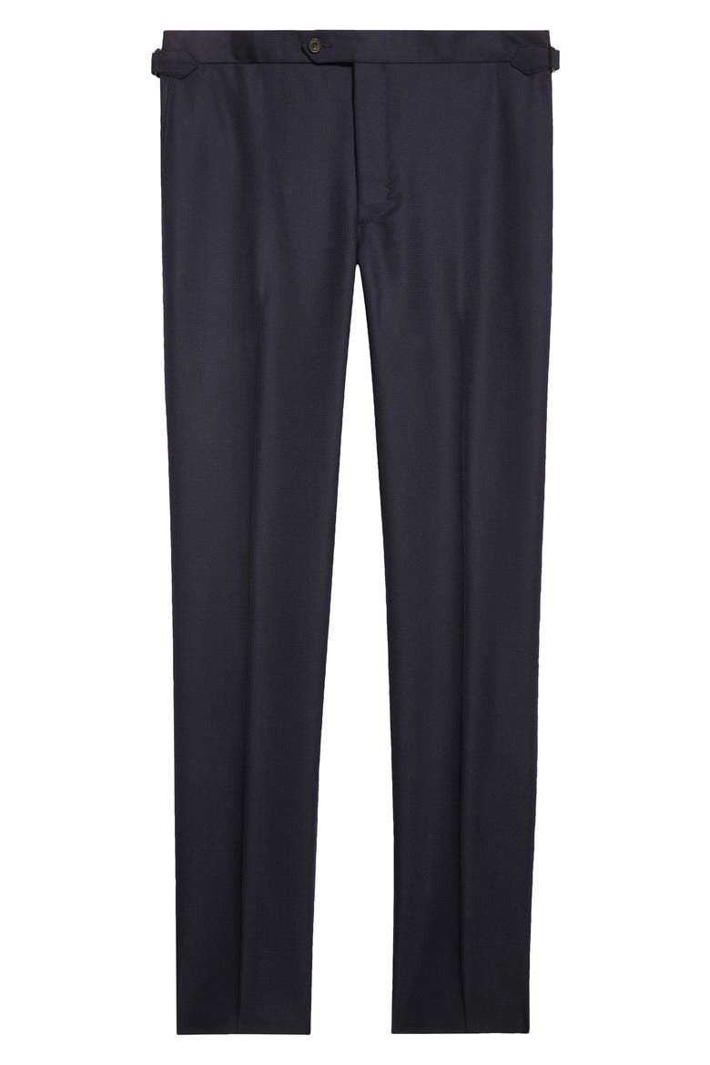 Flat Front Wool Hopsack Pants, Alternate, color, NAVY