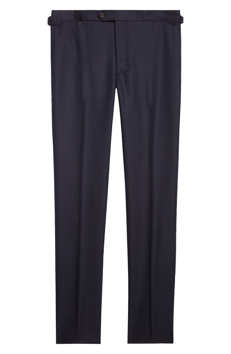 Thom Sweeney Flat Front Wool Hopsack Pants, Alternate, color, Navy