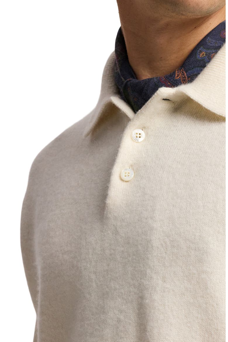 Long Sleeve Cashmere & Alpaca Rugby Polo Sweater, Alternate, color, CLASSIC CREAM
