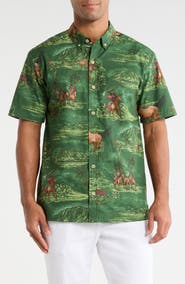Kahala Paniolo Country Print Cotton Short Sleeve Button-Down Shirt