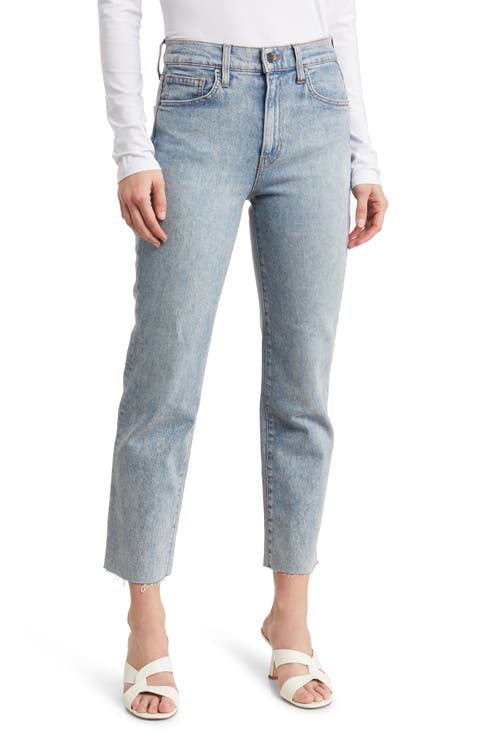 Joey High Waist Raw Hem Ankle Straight Leg Jeans