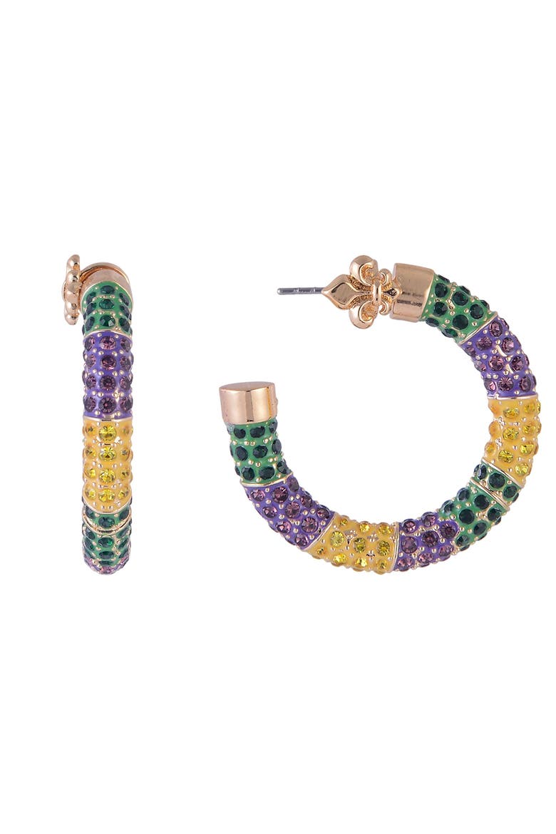 Mardi Gras Stone Hoop Earrings, Alternate, color, Purple