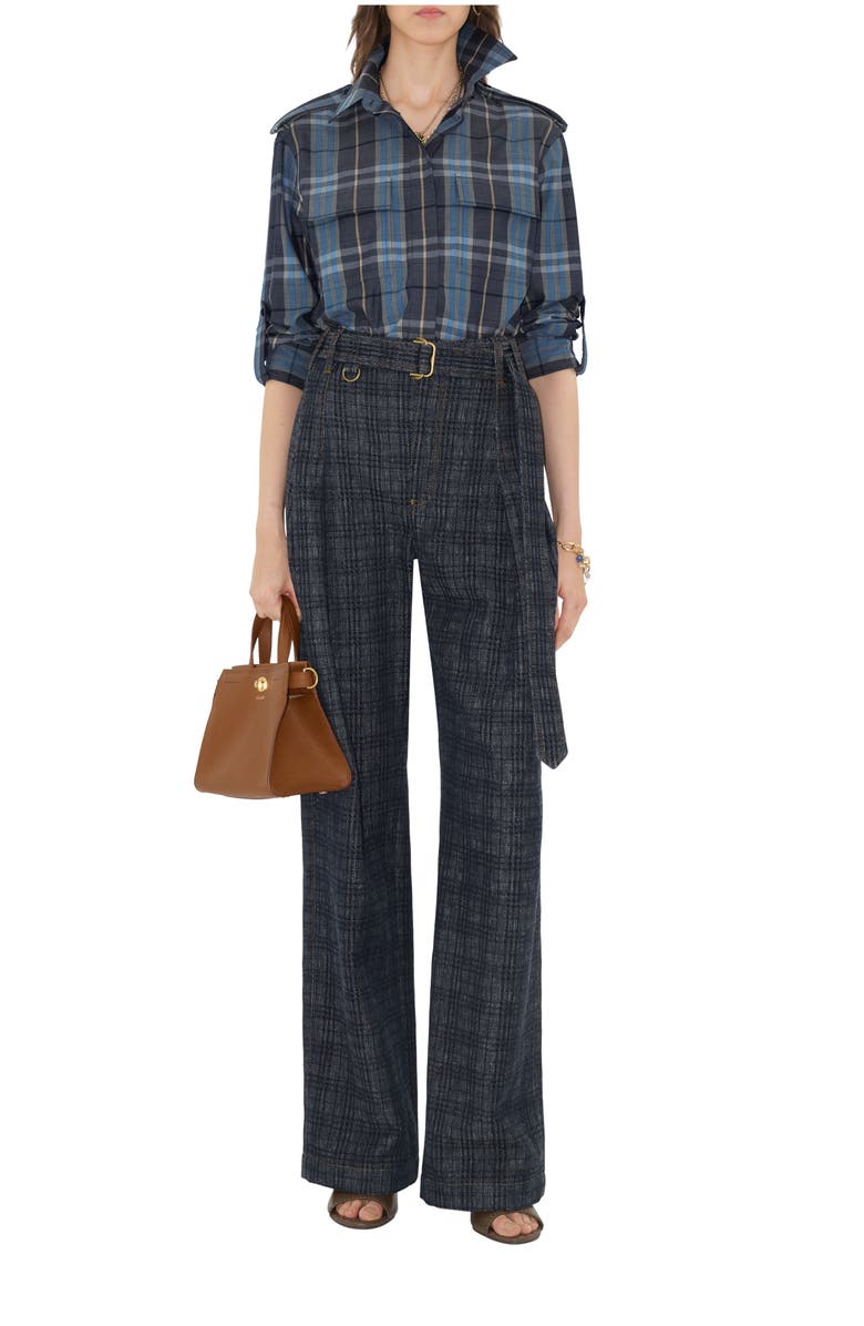 Burberry High Rise Wide Check Denim Jeans, Main, color, Indigo