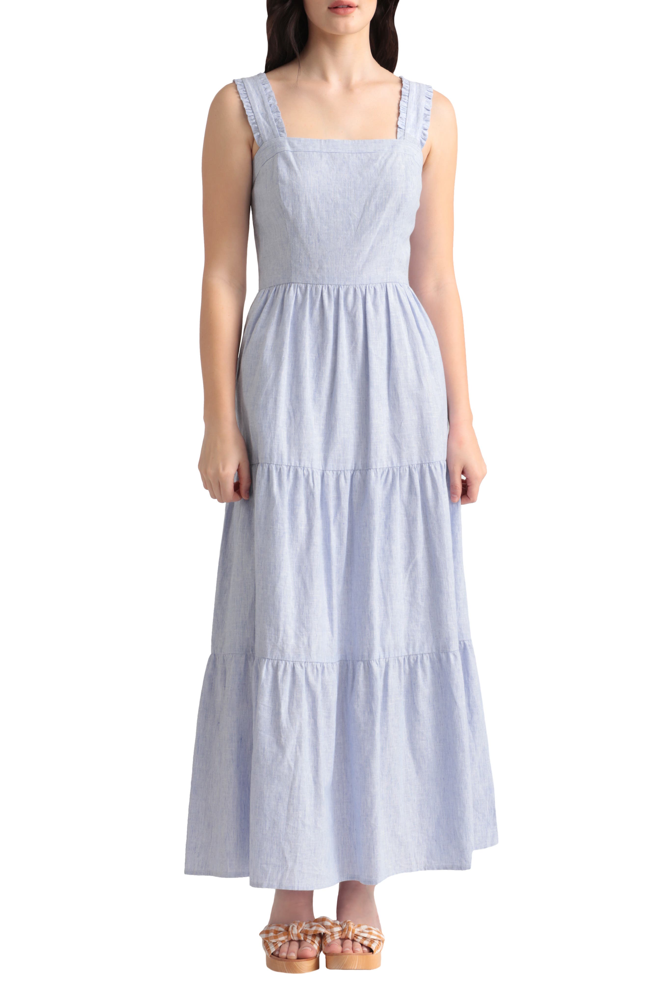 Maggy London Square Neck Linen & Cotton Midi Sundress (Women ...