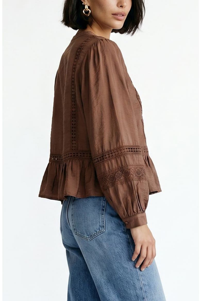 Jules Lace Inset Peplum Top, Alternate, color, COCOA BROWN