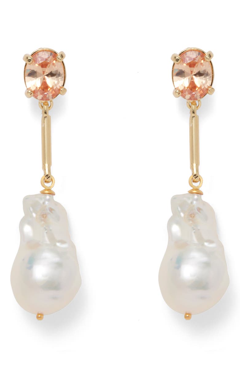 Lady Grey Baroque Pearl Drop Earrings, Main, color, Gold/ Peach/ Pearl
