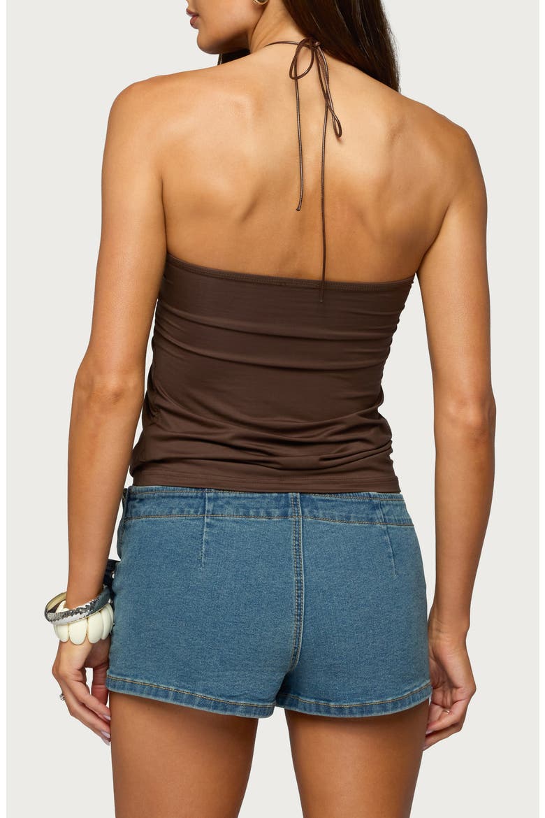 Itzel Ring Draped Halter Top, Alternate, color, BROWN